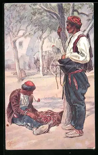 Künstler-AK Spalato, Männer in Tracht mit Tabakpfeifen