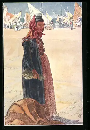 Künstler-AK Spalato, Frau in Trachtenkleidung