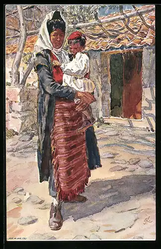Künstler-AK Spalato, Frau in Tracht mit Kind