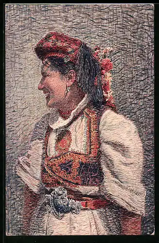 Künstler-AK Bosnien-Hercegovina, Frau in Trachtenkleidung