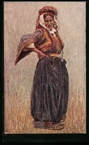 Künstler-AK Bosnien-Hercegovina, Frau in traditioneller Kleidung