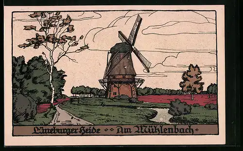 Steindruck-AK Lüneburger Heide, Am Mühlenbach