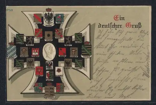 Künstler-AK Bruno Bürger & Ottillie Nr. 8753: Ein deutscher Gruss, Wappen der Fürstentümer, von Waldeck-Pyrmont