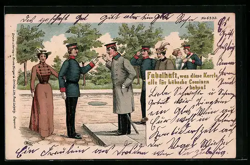 Künstler-AK Bruno Bürger & Ottillie Nr. 6233: Soldaten bei ihrer Verabredung mit den Damen