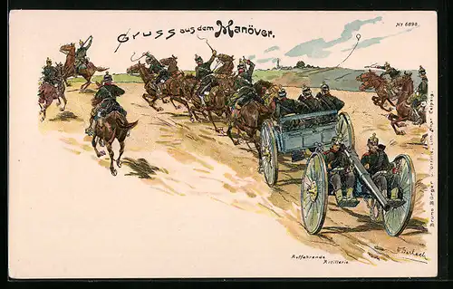 Künstler-AK Bruno Bürger & Ottillie Nr. 6898: Gruss aus dem Manöver