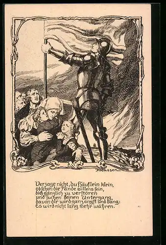 Künstler-AK Franz Stassen: Verzage nicht du Häuflein klein..., Ritter mit Fahne, Deutschnationale Volkspartei