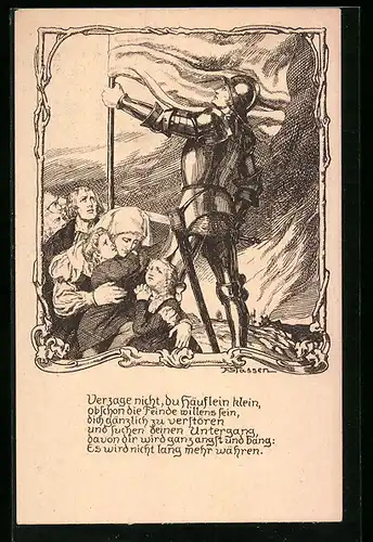 Künstler-AK Franz Stassen: Verzage nicht du Häuflein klein..., Ritter mit Fahne, Deutschnationale Volkspartei