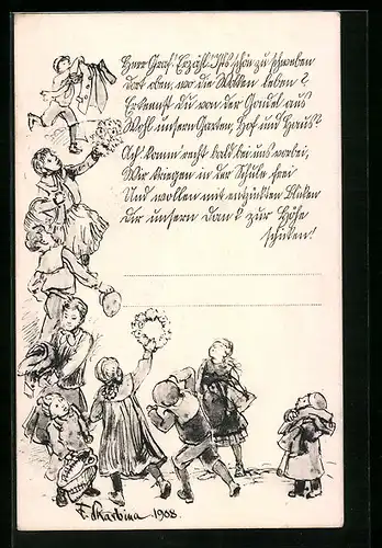 Künstler-AK Franz Skarbina: Kinder mit Blumenkranz, Graf Zeppelin