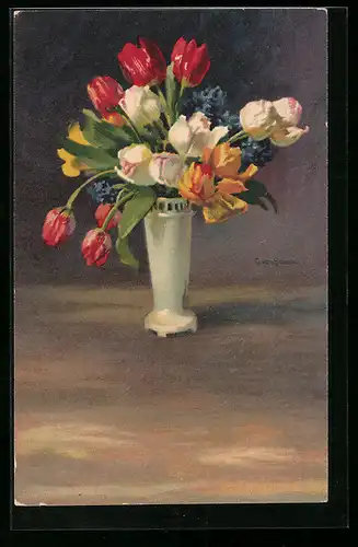 Künstler-AK H. Starkloff: Tulpen in einer Vase