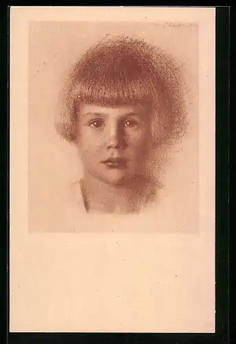 Künstler-AK Walter Schachinger: Kind mit Ponyfrisur