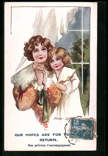 Künstler-AK Fred Spurgin: Betende Frau mit einem Mädchen