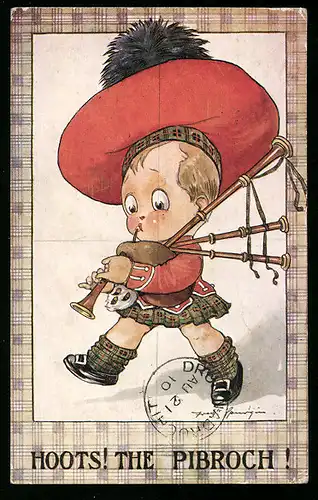 Künstler-AK Fred Spurgin: Schotte spielt Dudelsack