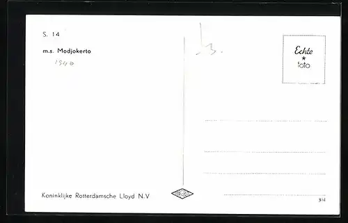 AK Handelsschiff MS Modjokerto auf See