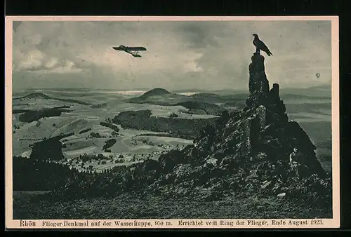 AK Rhön, Flieger-Denkmal auf der Wasserkuppe, Segelflugzeug