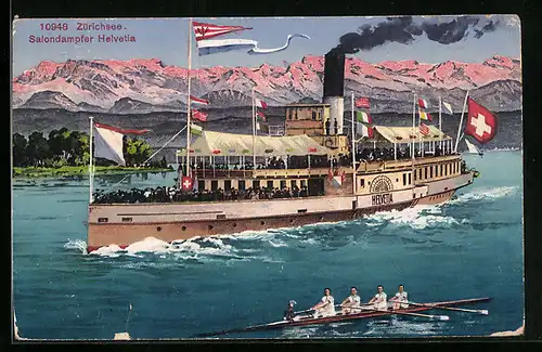 AK Salondampfer Helvetia auf dem Zürichsee