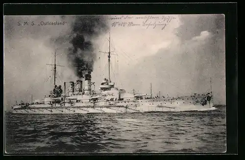 AK Kriegsschiff SMS Ostfriesland auf See