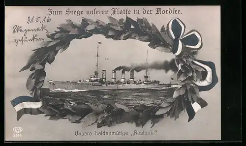 AK Zum Siege unserer Flotte in der Nordsee, Kriegsschiff Rostock