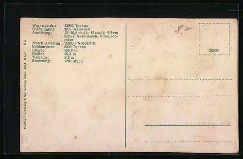 AK Kriegsschiff SM Linienschiff Thüringen