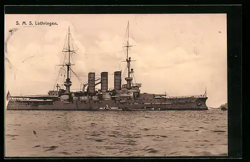 AK Kriegsschiff SMS Lothringen vor Anker