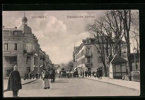 AK Saarburg, Französische Vorstadt, Strassenpartie