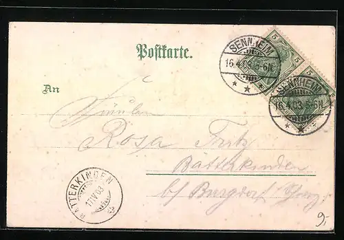 Lithographie Sennheim, Kirche, Thanner Tor