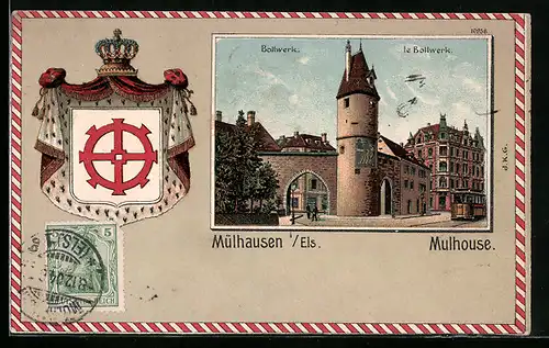 Präge-Lithographie Mülhausen i. Els., Bollwerk, Wappen