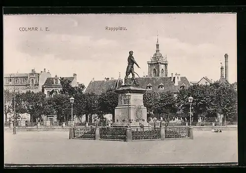 AK Colmar i. E., Rappplatz mit Denkmal