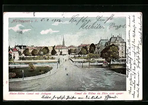 AK Mülhausen i. E., Rhein-Rhône Canal mit Anlagen