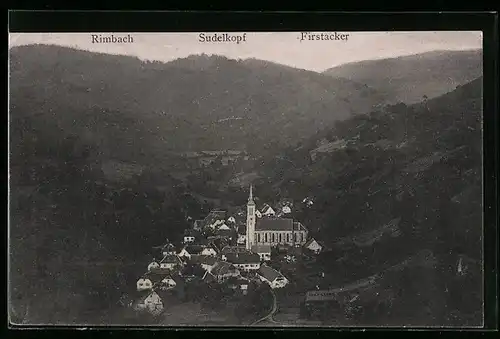 AK Rimbach, Teilansicht mit Kirche, Sudelkopf und Firstacker