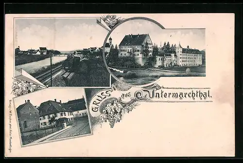 AK Untermarchthal, Gasthaus und Brauerei zum Hirsch, Schloss, Uferpartie