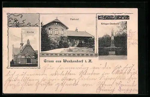 AK Wankendorf i. H., Kirche, Pastorat, Krieger-Denkmal