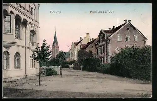 AK Dorsten, Strassenpartie am Süd-Wall mit Kirche