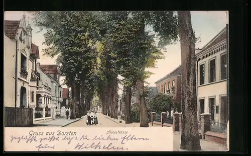 AK Dorsten, Alleestrasse mit Passanten