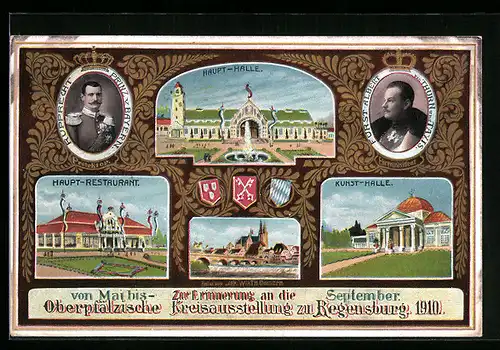 AK Regensburg, Festpostkarte zur Erinnerung an die Oberpfälzische Kreisausstellung 1910, Haupt-Restaurant, Haupt-Halle