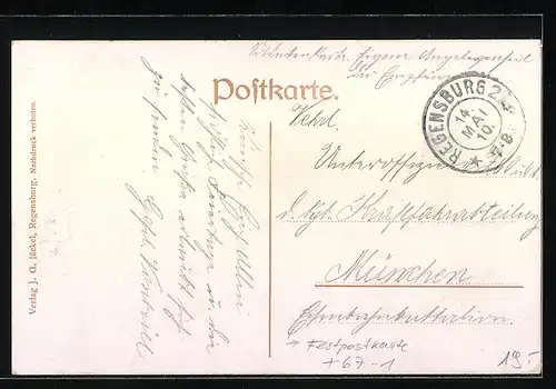 AK Regensburg, Festpostkarte zur Erinnerung an die Oberpfälzische Kreisausstellung 1910, Haupt-Restaurant, Haupt-Halle