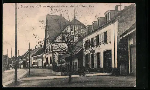 AK Kollnau, Hauptstrasse mit Geschäft Ernst Fehr