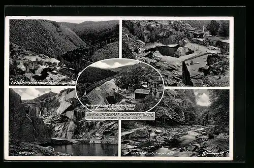 AK Schwarzburg i. Schwarzatal /Thür. Wald, Berggasthaus Schieferbrüche, Bergsee, Steinbruch