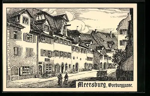 Künstler-AK Eugen Felle: Meersburg, Strasse Vorburggasse mit Anwohnern
