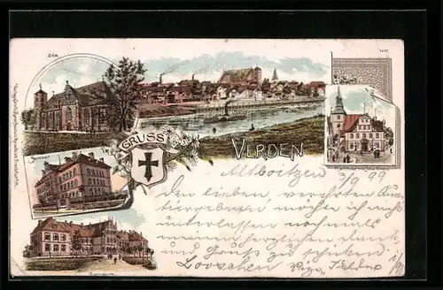 Lithographie Verden, Dom, Seminar, Gymnasium