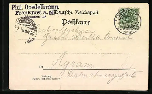 Lithographie Frankfurt a./M., Ortsansicht mit Gewässer