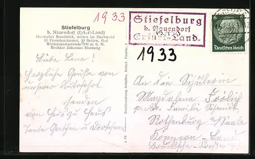 Künstler-AK Nauendorf /Erfurt-Land, Walderholungsheim u. Restaurant Stiefelburg, Bes. Johannes Hornung