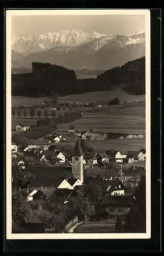 AK Peiting /Bayer. Hochland, Ortspartie mit Kirche gegen das Wettersteingebirge