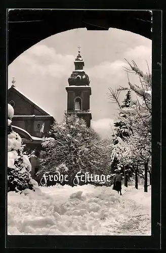 AK Rheinfelden /Baden, Die katholische St. Josef-Kirche im Winter, Festtagsgruss