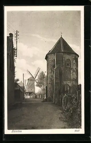 AK Xanten, Strasse am Wall mit Windmühle
