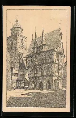 Künstler-AK Alsfeld, Rathaus