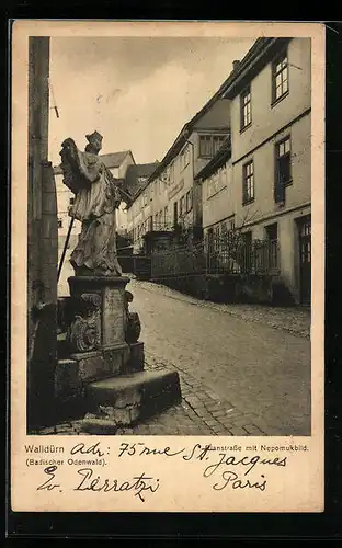 AK Walldürn /Badischer Odenwald, Planstrasse mit Nepomukbild