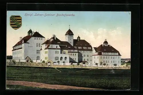 AK Bischofswerda, Königl. Lehrer-Seminar mit Wappen