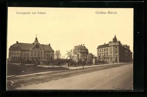 AK Gröba-Riesa, Georgplatz mit Schule