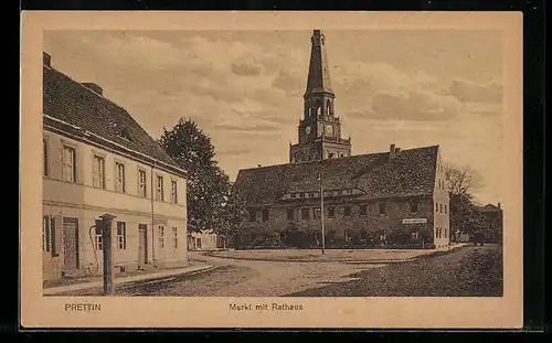 AK Prettin, Markt mit Rathaus