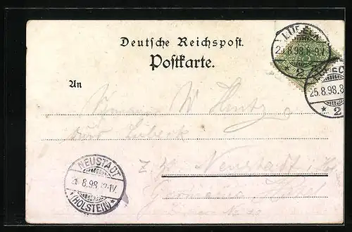 Lithographie Eutin, Schloss mit Denkmal Carl Maria v. Weber